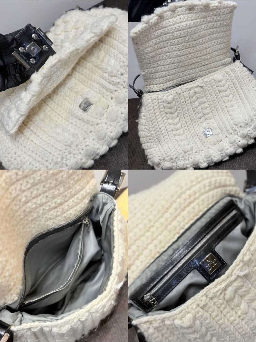 Fendi Vintage Ivory Popcorn Knit Mama Baguette - Picture 14 of 16